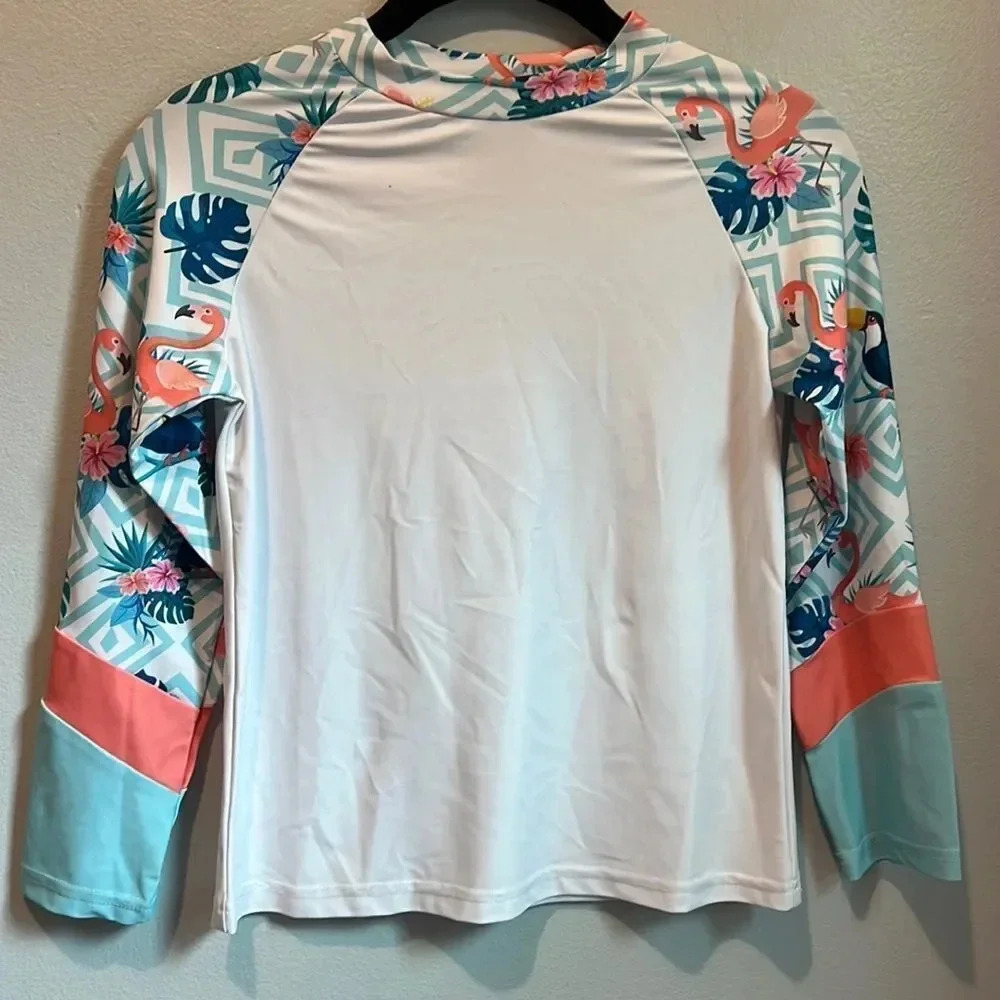 Besser Bay girls rash guard XL tropical flamingo and toucan print